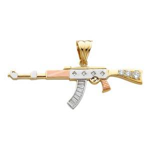 14k Tri Color Gold 91mm CZ Rifle Gun Assorted Pendant