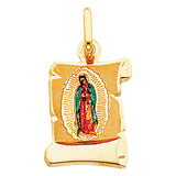 14K Yellow Gold 13mm Guadalupe Enamel Picture Religious Pendant