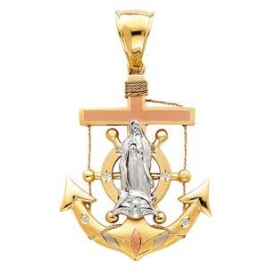 14k Tri Color Gold 32mm Religious Guadalupe Assorted Pendant