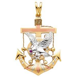 14k Tri Color Gold 30mm Eagle Anchor Assorted Pendant