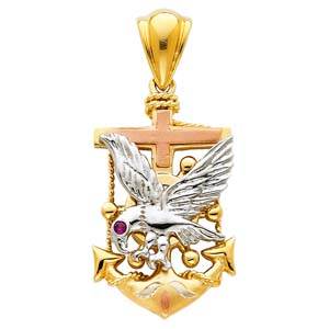 14k Tri Color Gold 17mm Eagle Anchor Assorted Pendant