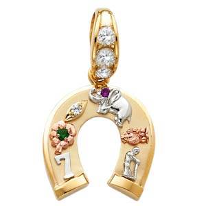 14k Tri Color Gold 22mm CZ Lucky Horsehoe Assorted Pendant