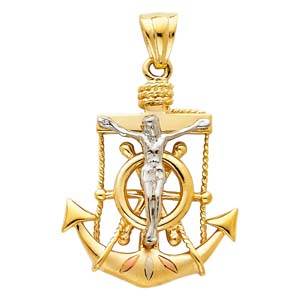 14k Tri Color Gold 22mm Religious Crucifix Anchor Assorted Pendant