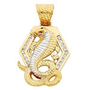 14k Two Tone Gold 29mm CZ Viper Snake Assorted Pendant
