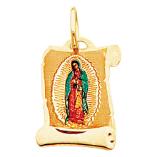 Load image into Gallery viewer, 14K Yellow Gold 13mm Guadalupe Enamel Picture Religious Pendant