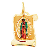 14K Yellow Gold 13mm Guadalupe Enamel Picture Religious Pendant