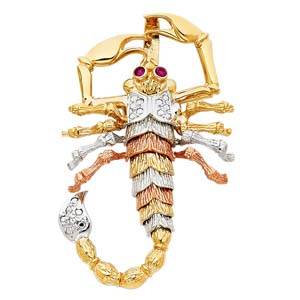 14k Tri Color Gold 35mm Scorpion Assorted Pendant