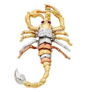 14k Tri Color Gold 25mm Scorpion Assorted Pendant