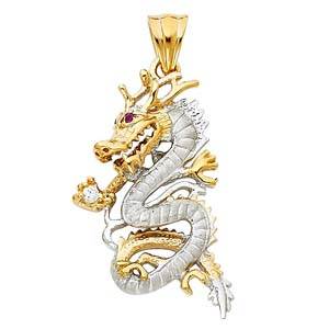 14k Two Tone Gold 18mm CZ Dragon Assorted Pendant
