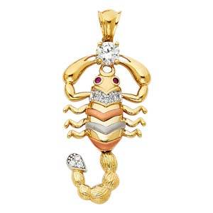 14k Tri Color Gold 20mm CZ Scorpion Assorted Pendant