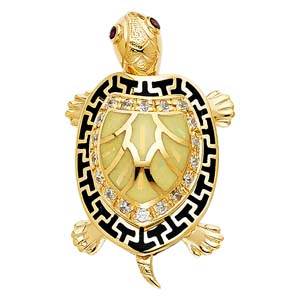 14k Yellow Gold 18mm Turtle Assorted Pendant
