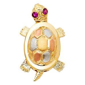14k Tri Color Gold 11mm Turtle Assorted Pendant