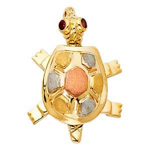 14k Tri Color Gold 9mm Turtle Assorted Pendant