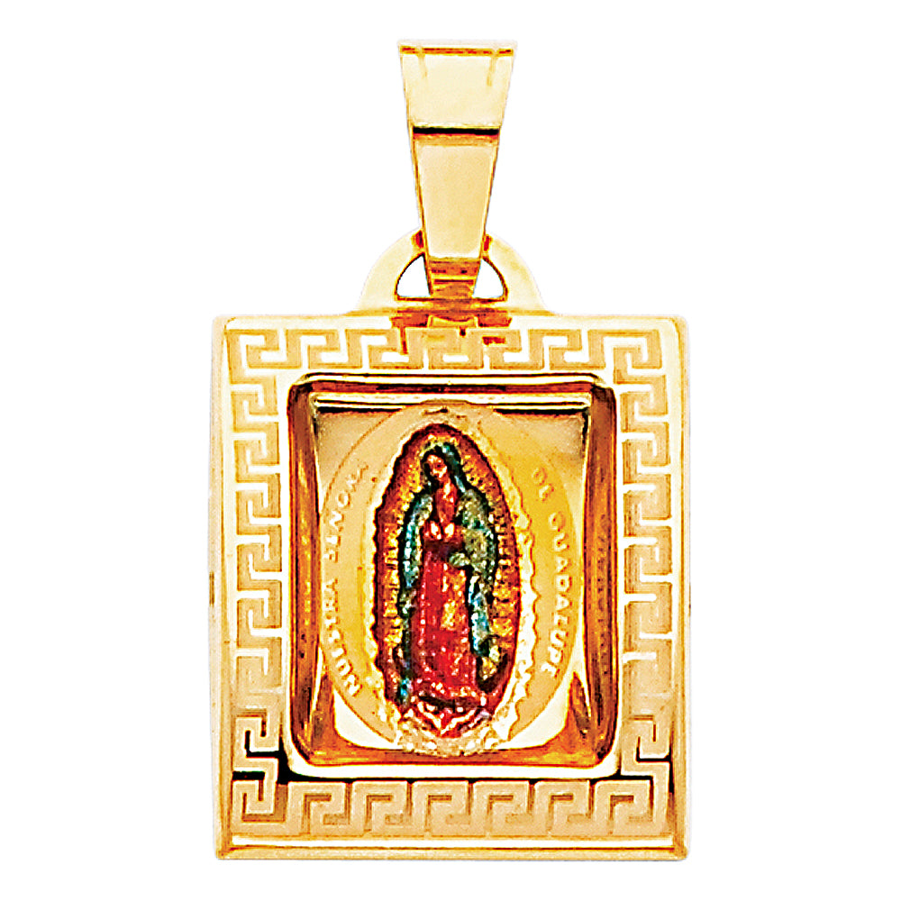 14K Yellow Gold 15mm Guadalupe Enamel Picture Religious Pendant