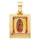 14K Yellow Gold 15mm Guadalupe Enamel Picture Religious Pendant