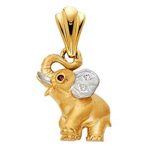14k Two Tone Gold 14mm CZ Elephant Assorted Pendant