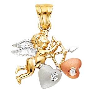 14k Tri Color Gold 19mm CZ Cupid Assorted Pendant