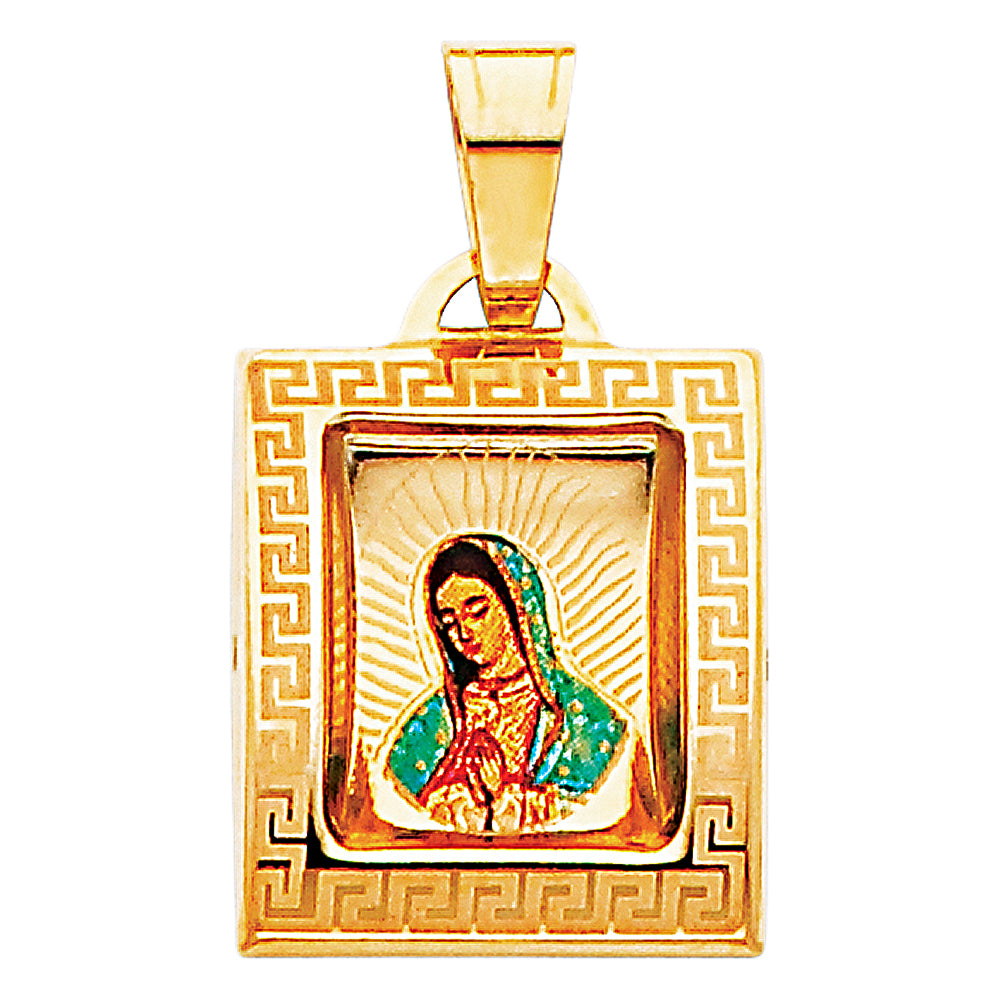 14K Yellow Gold 15mm Guadalupe Enamel Picture Religious Pendant