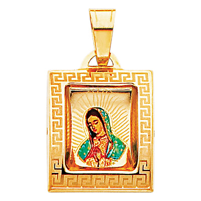 14K Yellow Gold 15mm Guadalupe Enamel Picture Religious Pendant