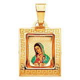 14K Yellow Gold 15mm Guadalupe Enamel Picture Religious Pendant