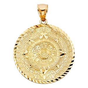 14k Yellow Gold 40mm Calendario Azteca Assorted Pendant