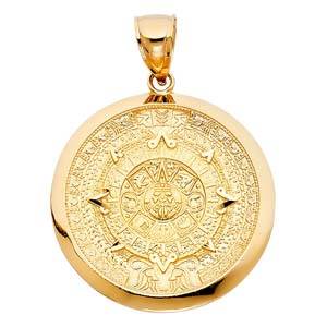 14k Yellow Gold 36mm Calendario Azteca Assorted Pendant