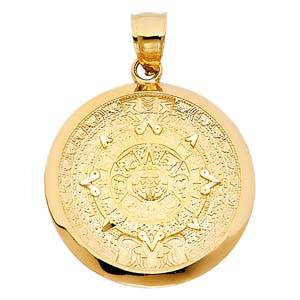 14k Yellow Gold 27mm Calendario Azteca Assorted Pendant