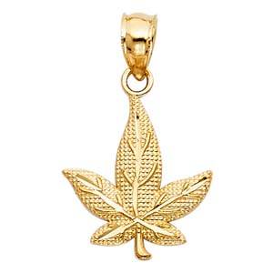 14k Yellow Gold 13mm Marijuana Leaf Assorted Pendant
