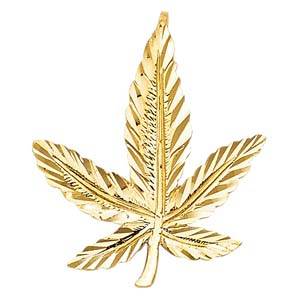 14k Yellow Gold 22mm Marijuana Leaf Assorted Pendant