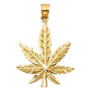 14k Yellow Gold 24mm Marijuana Leaf Assorted Pendant