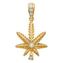 Load image into Gallery viewer, 14k Yellow Gold 24mm CZ Marijuana Leaf Assorted Pendant