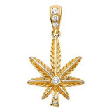 14k Yellow Gold 24mm CZ Marijuana Leaf Assorted Pendant