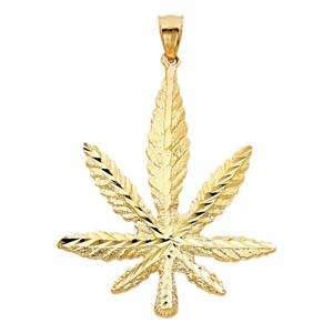 14k Yellow Gold 45mm Marijuana Leaf Assorted Pendant