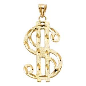 14k Yellow Gold 28mm Dollar Sign Assorted Pendant