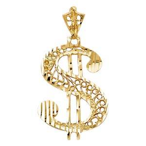 14k Yellow Gold 17mm Dollar Sign Assorted Pendant
