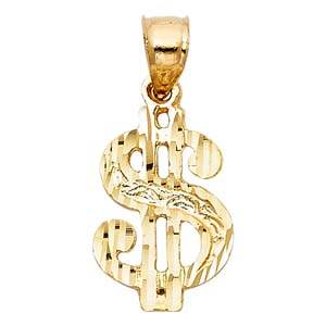 14k Yellow Gold 12mm Dollar Sign Assorted Pendant