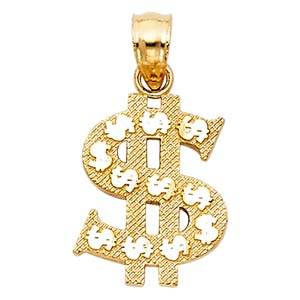14k Yellow Gold 11mm Dollar Sign Assorted Pendant