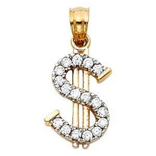 Load image into Gallery viewer, 14k Yellow Gold 10mm CZ Dollar Sign Assorted Pendant