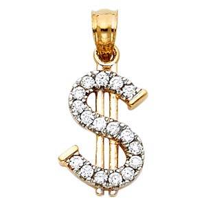 14k Yellow Gold 10mm CZ Dollar Sign Assorted Pendant