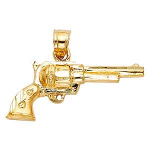 14k Yellow Gold 30mm Pistol Gun Assorted Pendant