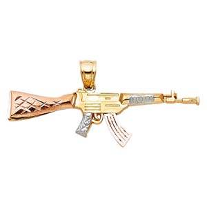 14k Tri Color Gold 42mm Rifle Gun Assorted Pendant