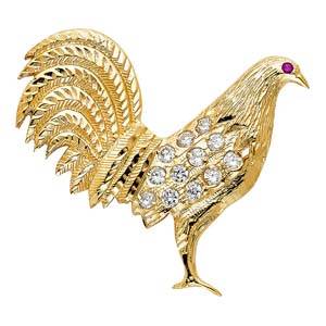 14k Yellow Gold 52mm CZ Rooster Assorted Pendant