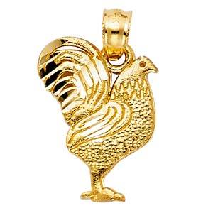14k Yellow Gold 12mm Rooster Assorted Pendant