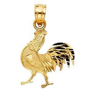 14k Yellow Gold 13mm Rooster Assorted Pendant