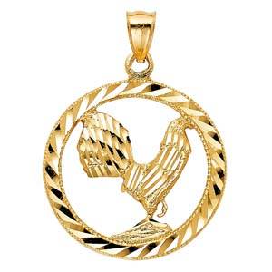 14k Yellow Gold 33mm Rooster Assorted Pendant