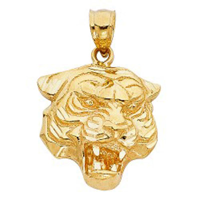 14K Yellow Gold 13mm Tiger Pendant