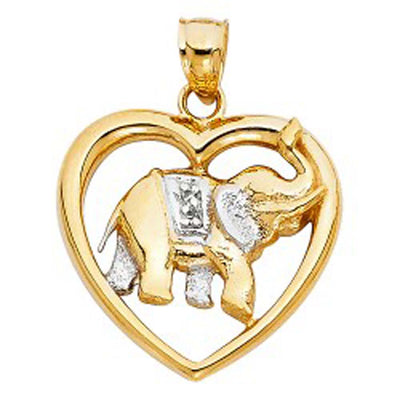 14K Two Tone 23mm Elephant Heart Pendant