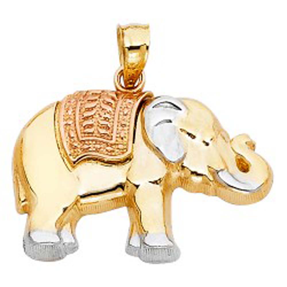 14K Tri Color 24mm Elephant Pendant