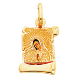 14K Yellow Gold 13mm Guadalupe Enamel Picture Religious Pendant