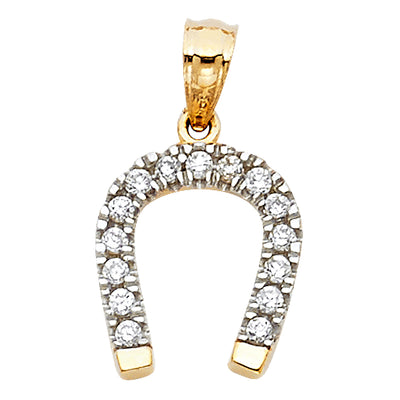 14K Yellow Gold 11mm CZ Lucky Horsehoe Pendant
